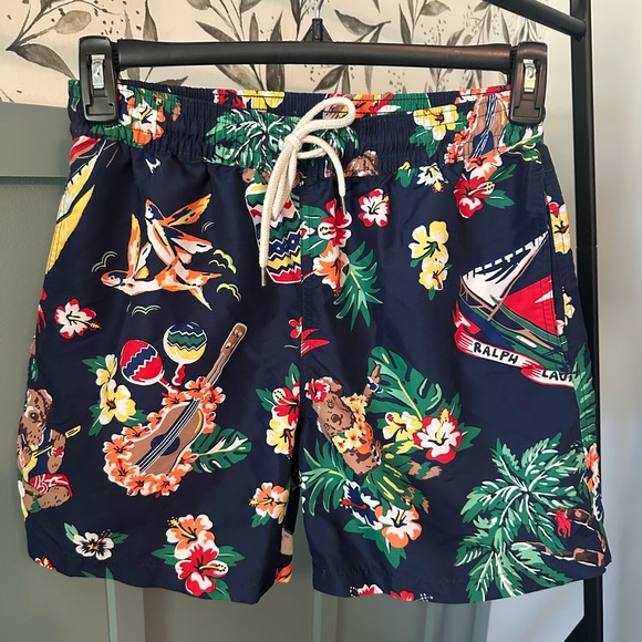 Ralph Lauren Men's Tropical Print Swim Trunks - Navy - Picture 1 of 7